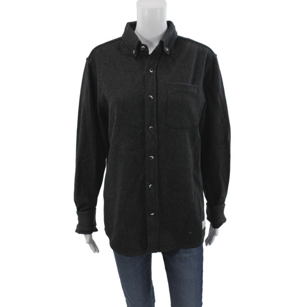 ANIAN Mens Gray Recycled Wool Button-Up Collared Long Sleeve Shirt Size L